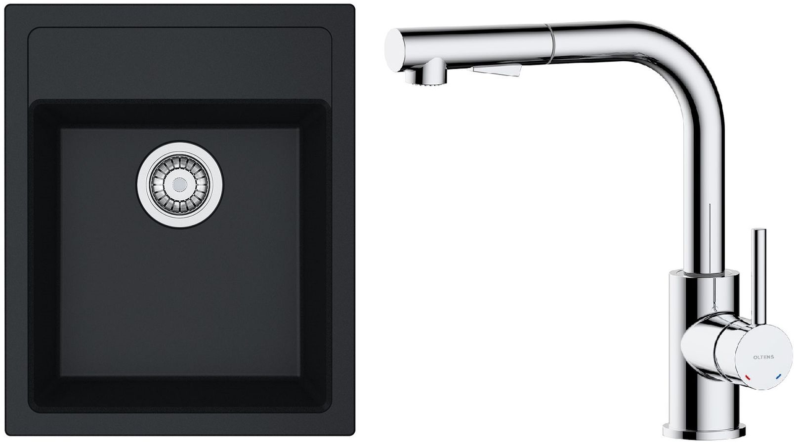 Conjunto grifo de cocina Oltens Myvat 35205100, fregadero Tectonite Franke Sirius 114.0496.104