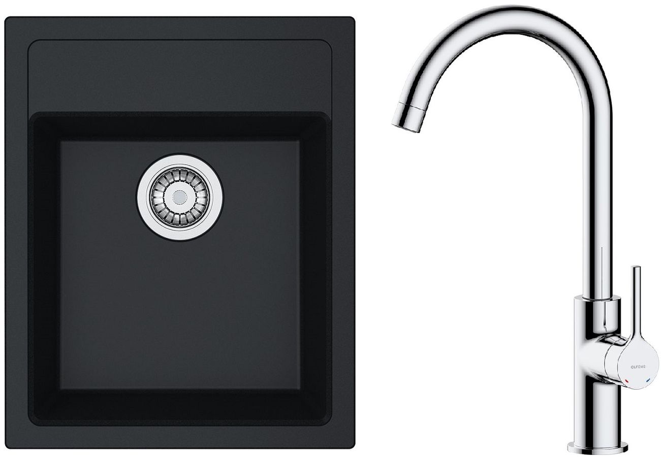 Conjunto fregadero Tectonite Franke Sirius 114.0496.104, grifo de cocina Oltens Skafta 35206100