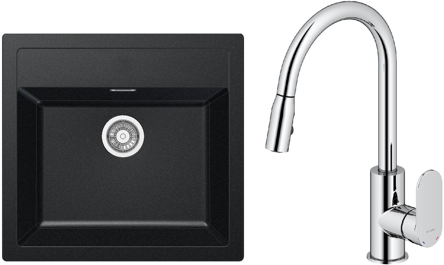 Conjunto grifo de cocina Oltens Lista 35202100, fregadero Tectonite Franke Sirius 114.0205.049