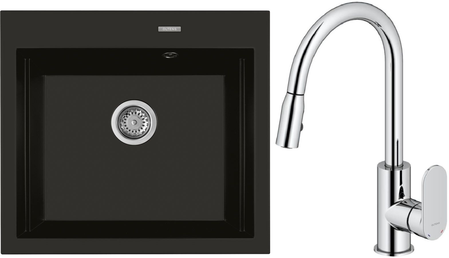 Conjunto fregadero de granito Oltens Gravan 72000300, grifo de cocina Oltens Lista 35202100