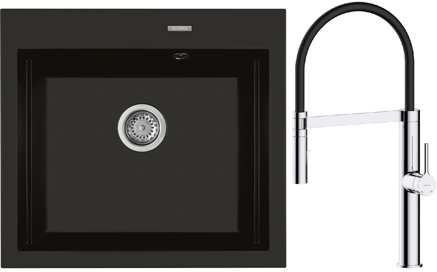 Conjunto grifo de cocina Oltens Borga 35207100, fregadero de granito Oltens Gravan 72000300