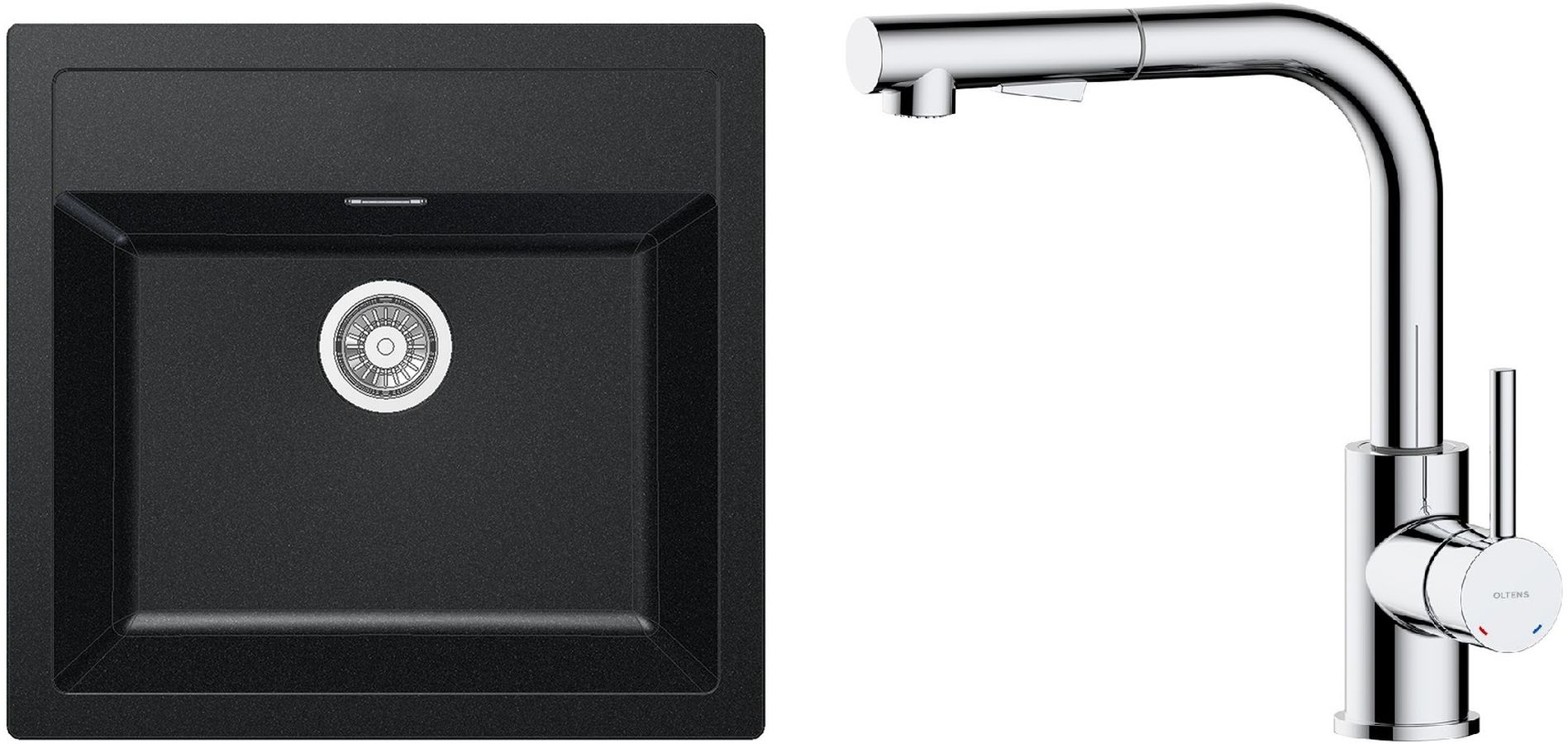 Conjunto grifo de cocina Oltens Myvat 35205100, fregadero Tectonite Franke Sirius 114.0205.049