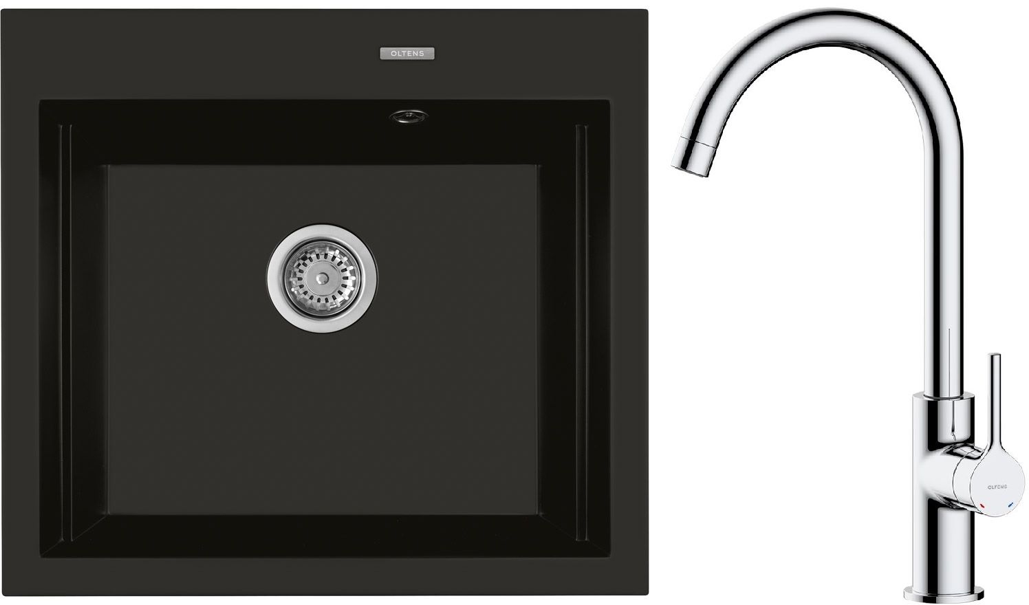 Conjunto fregadero de granito Oltens Gravan 72000300, grifo de cocina Oltens Skafta 35206100