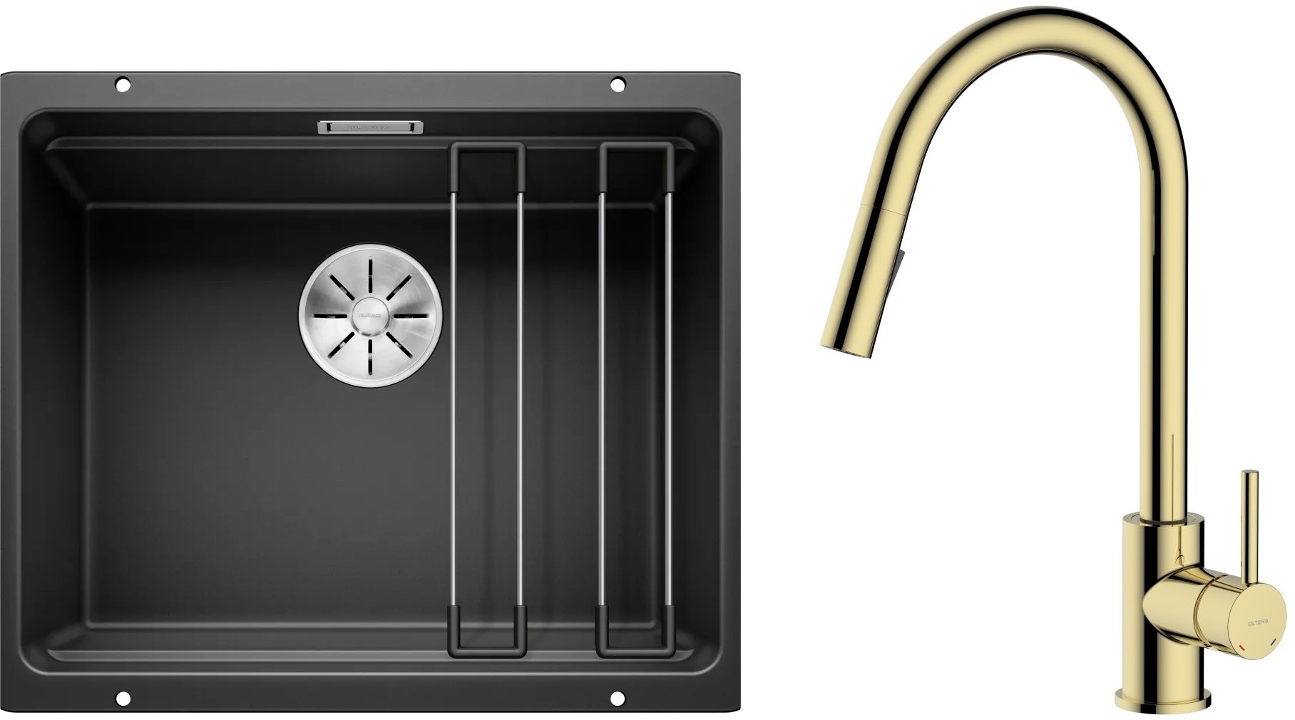 Conjunto fregadero de granito Blanco Etagon 500-U 525887, grifo de cocina Oltens Litla 35204800