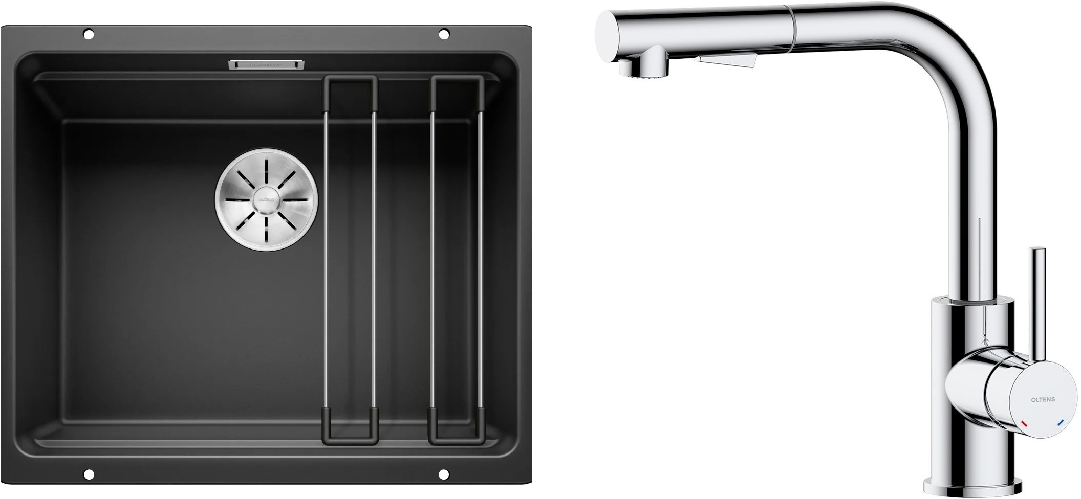 Conjunto fregadero de granito Blanco Etagon 500-U 525887, grifo de cocina Oltens Myvat 35205100