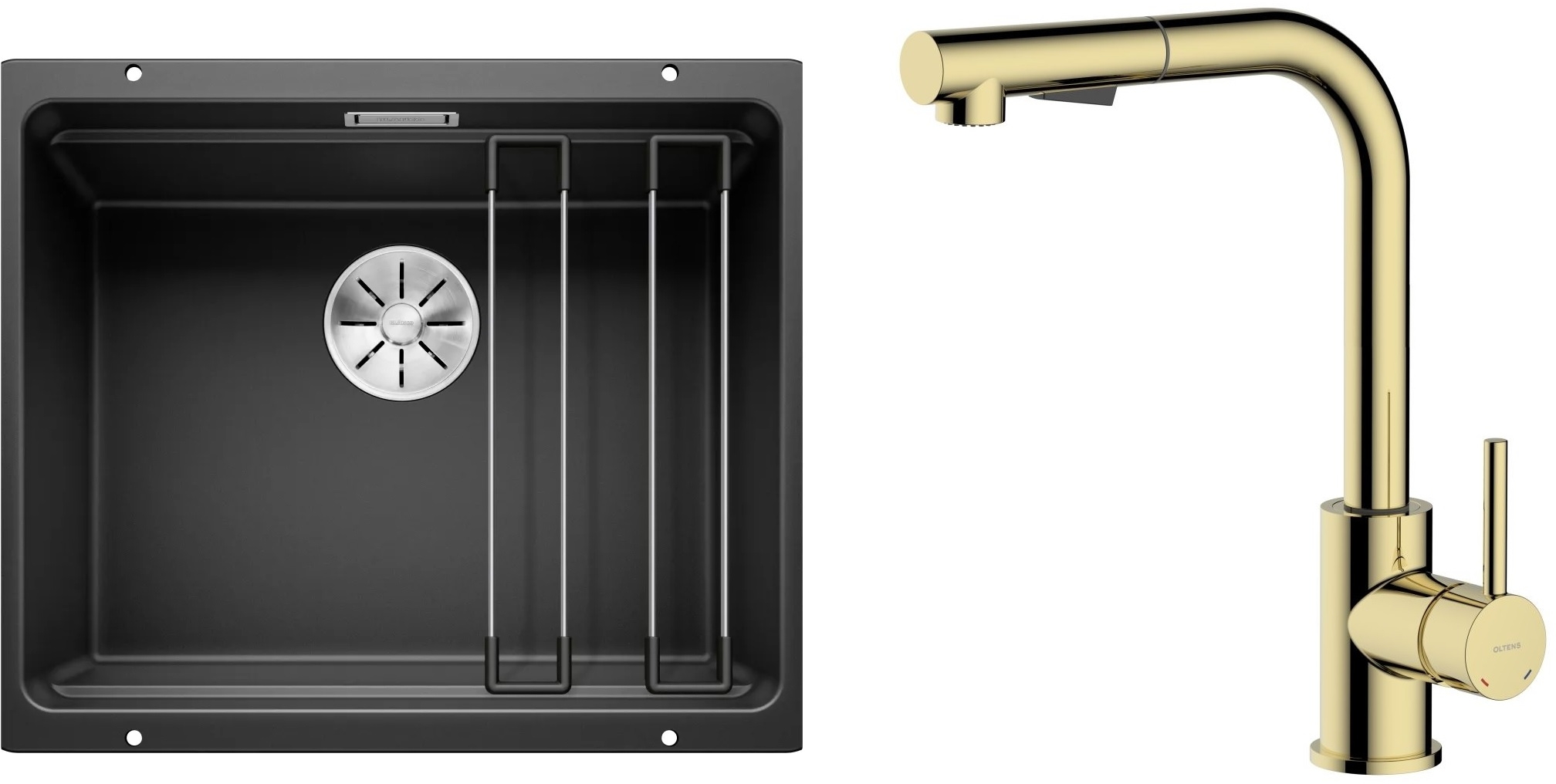 Conjunto fregadero de granito Blanco Etagon 500-U 525887, grifo de cocina Oltens Myvat 35205800