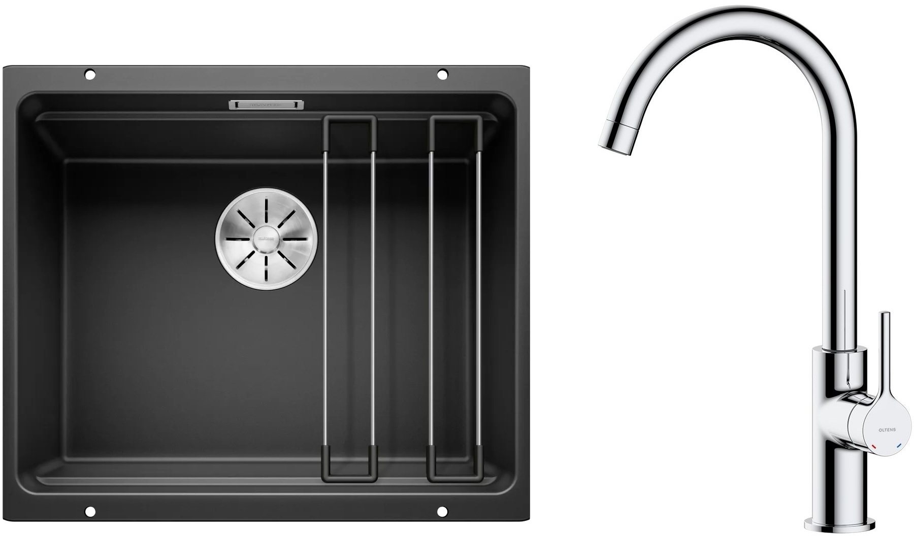 Conjunto fregadero de granito Blanco Etagon 500-U 525887, grifo de cocina Oltens Skafta 35206100
