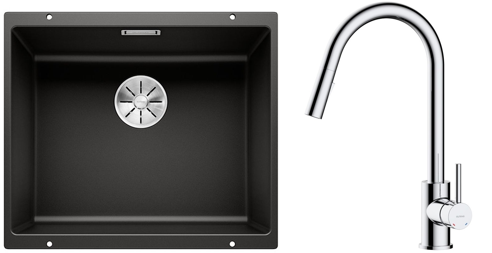 Conjunto fregadero de granito Blanco Subline 500-U 525995, grifo de cocina Oltens Litla 35204100