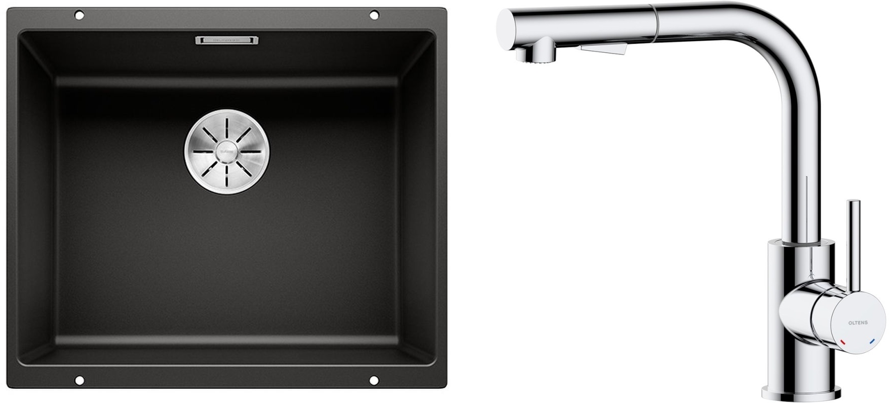 Conjunto fregadero de granito Blanco Subline 500-U 525995, grifo de cocina Oltens Myvat 35205100