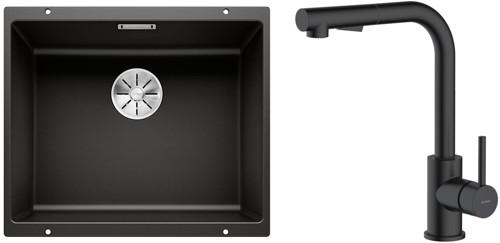 Conjunto fregadero de granito Blanco Subline 500-U 525995, grifo de cocina Oltens Myvat 35205300