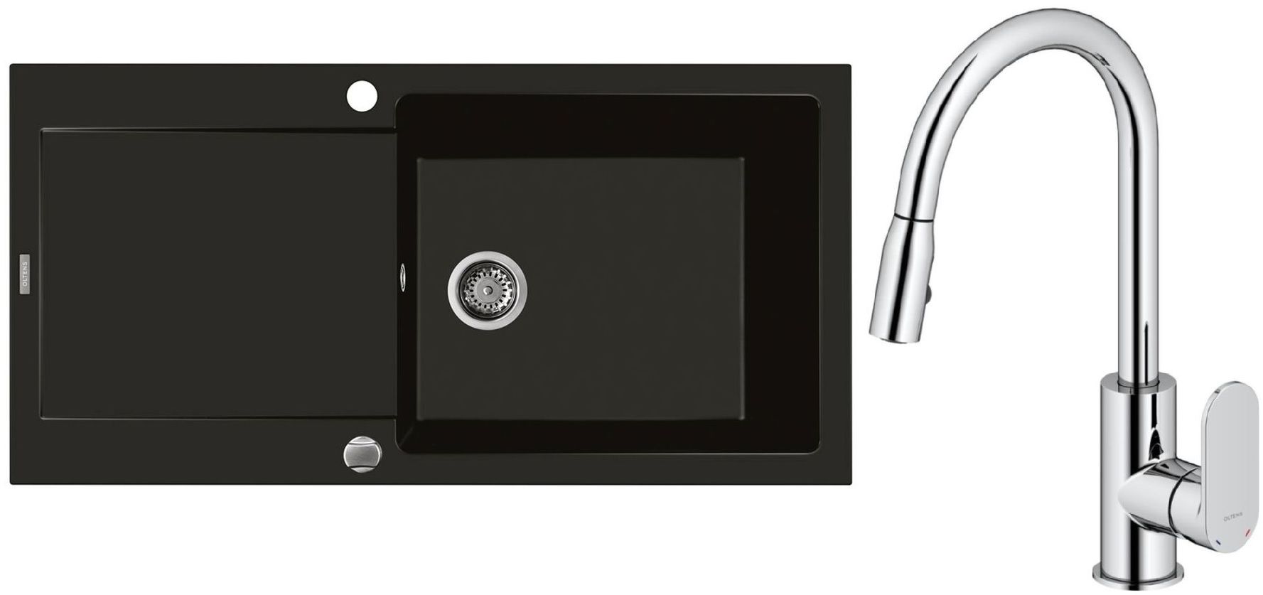 Conjunto fregadero de granito Oltens Gravan 72101300, grifo de cocina Oltens Lista 35202100