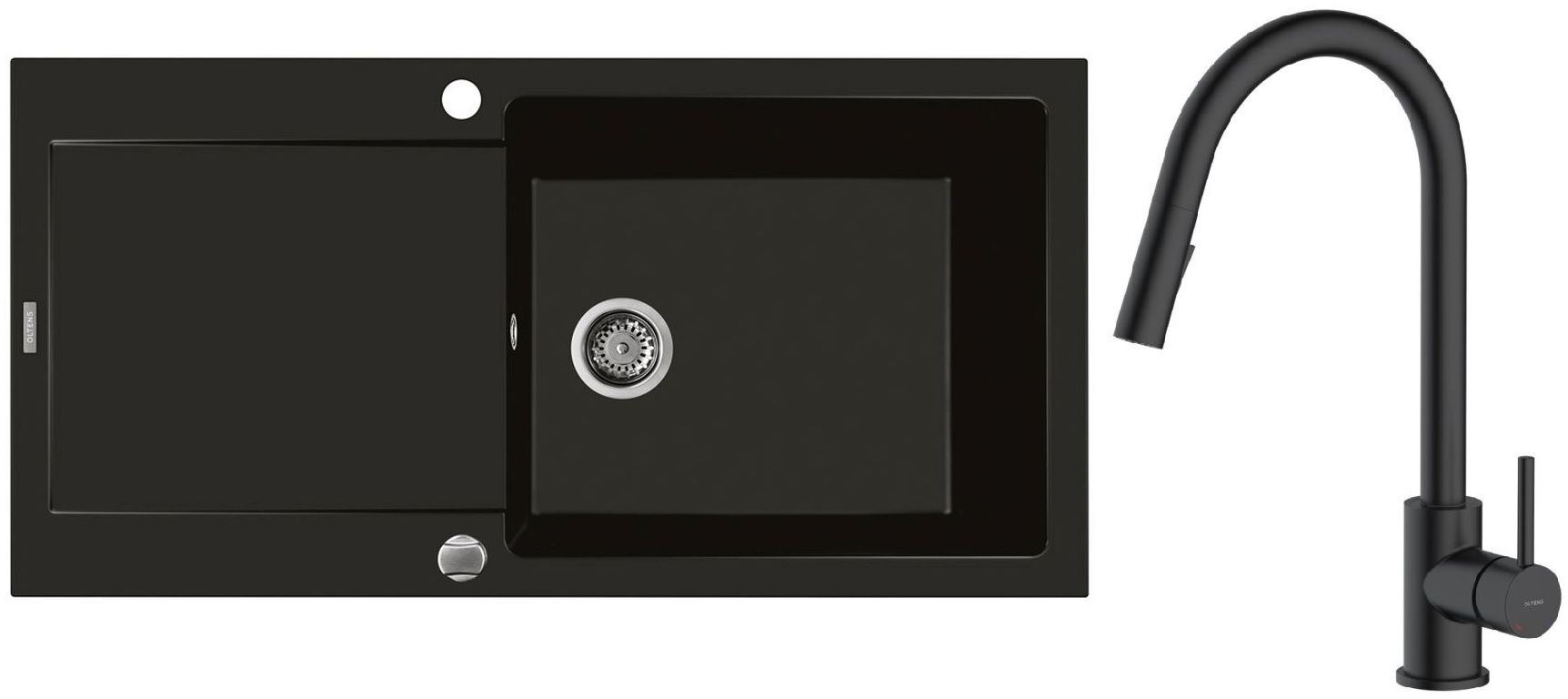 Conjunto fregadero de granito Oltens Gravan 72101300, grifo de cocina Oltens Litla 35204300