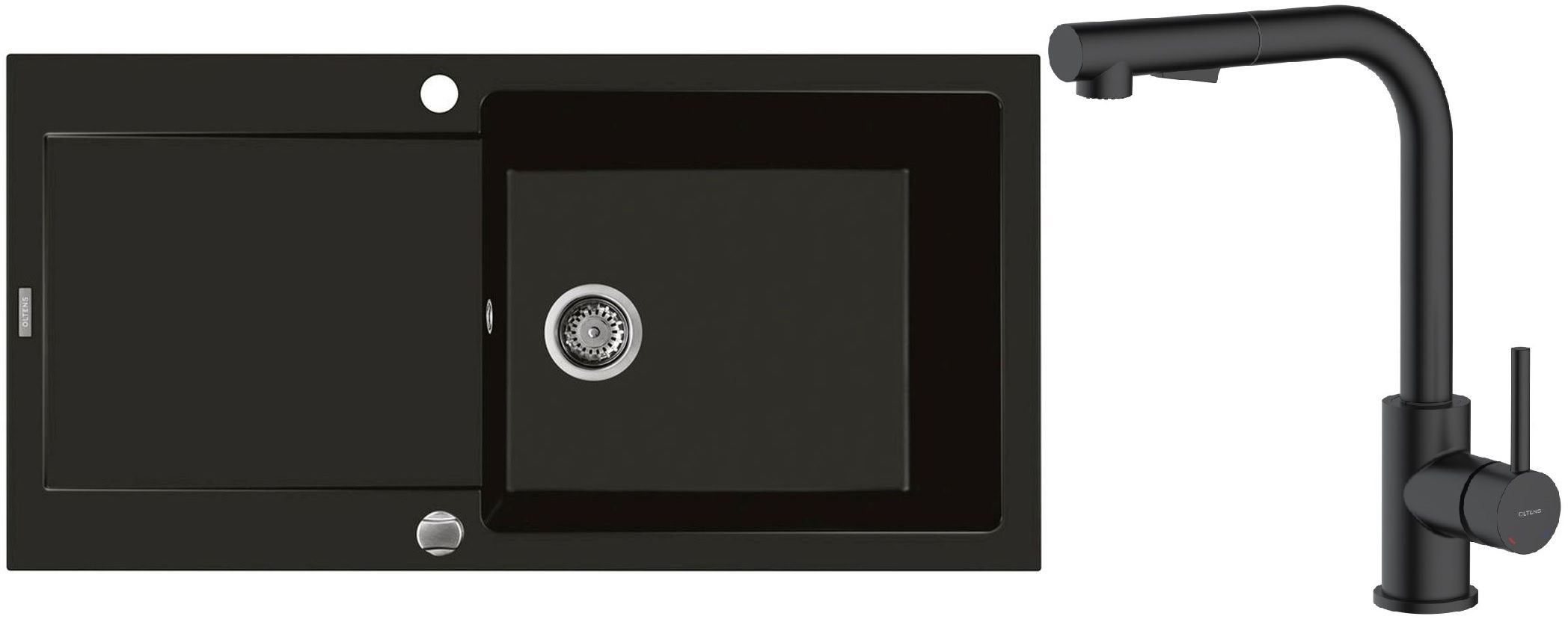 Conjunto fregadero de granito Oltens Gravan 72101300, grifo de cocina Oltens Myvat 35205300
