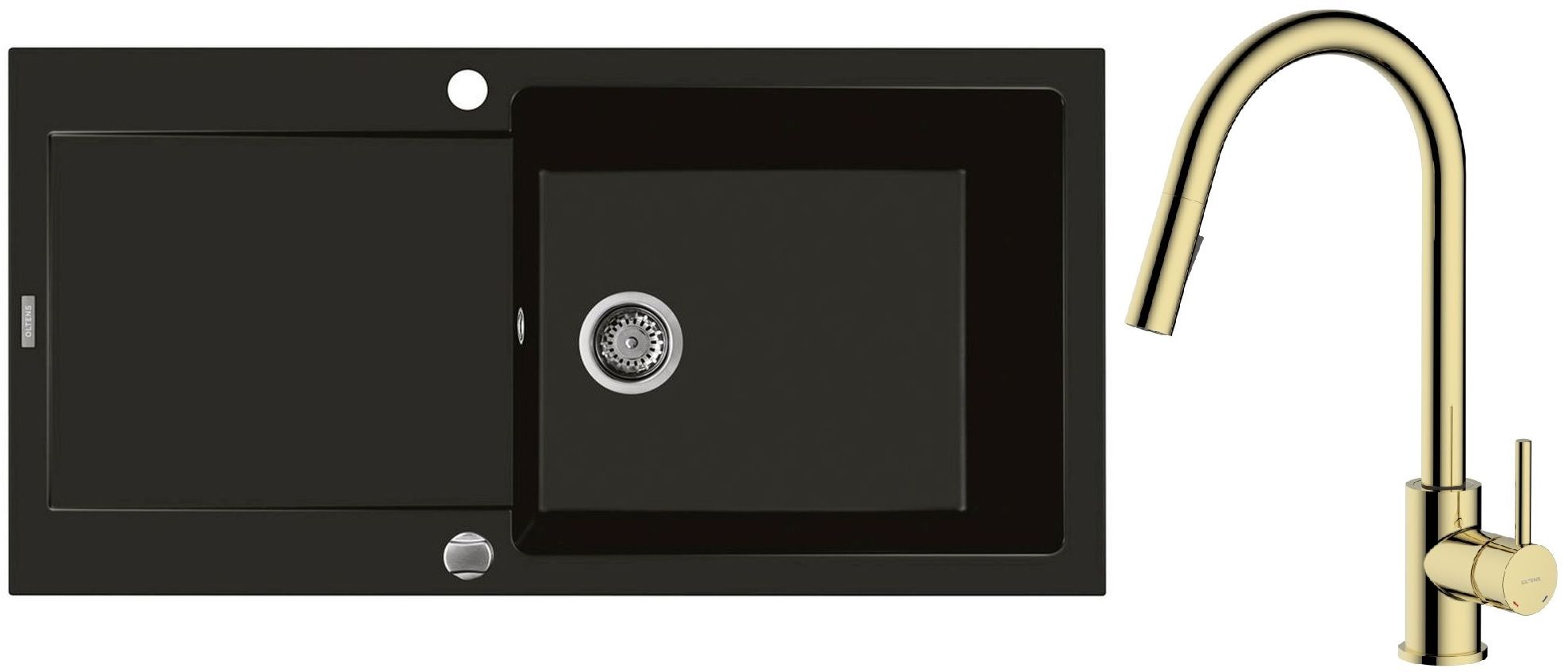 Conjunto fregadero de granito Oltens Gravan 72101300, grifo de cocina Oltens Litla 35204800