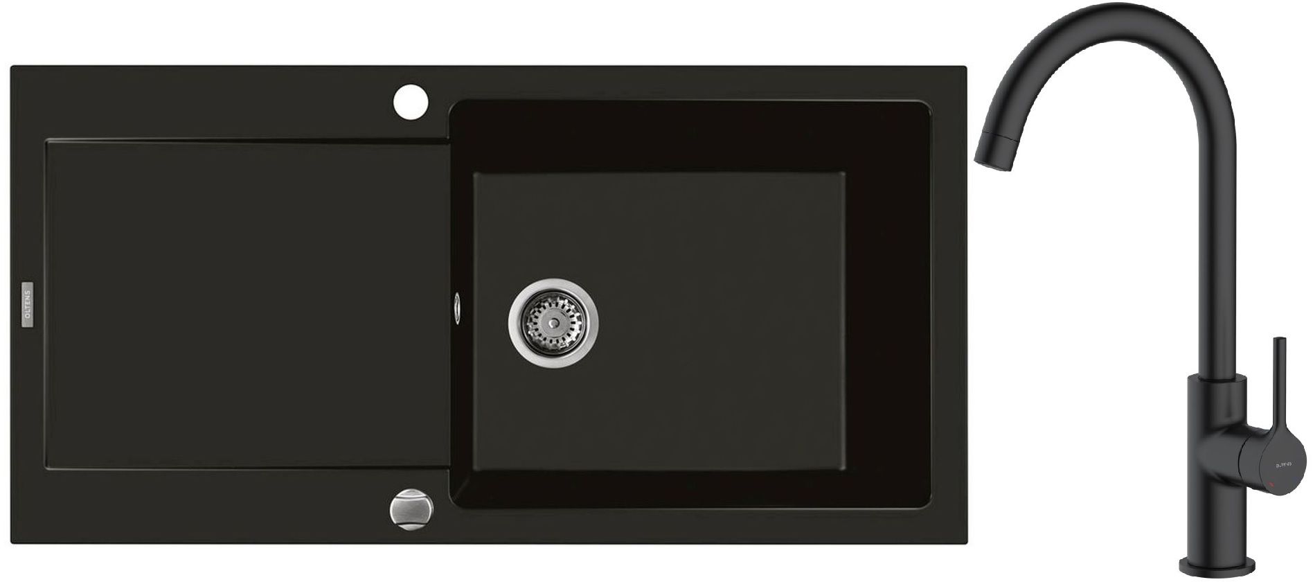 Conjunto fregadero de granito Oltens Gravan 72101300, grifo de cocina Oltens Skafta 35206300