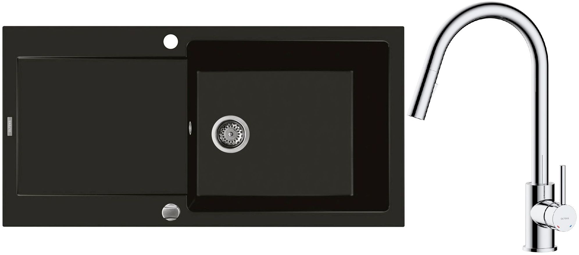 Conjunto fregadero de granito Oltens Gravan 72101300, grifo de cocina Oltens Litla 35204100