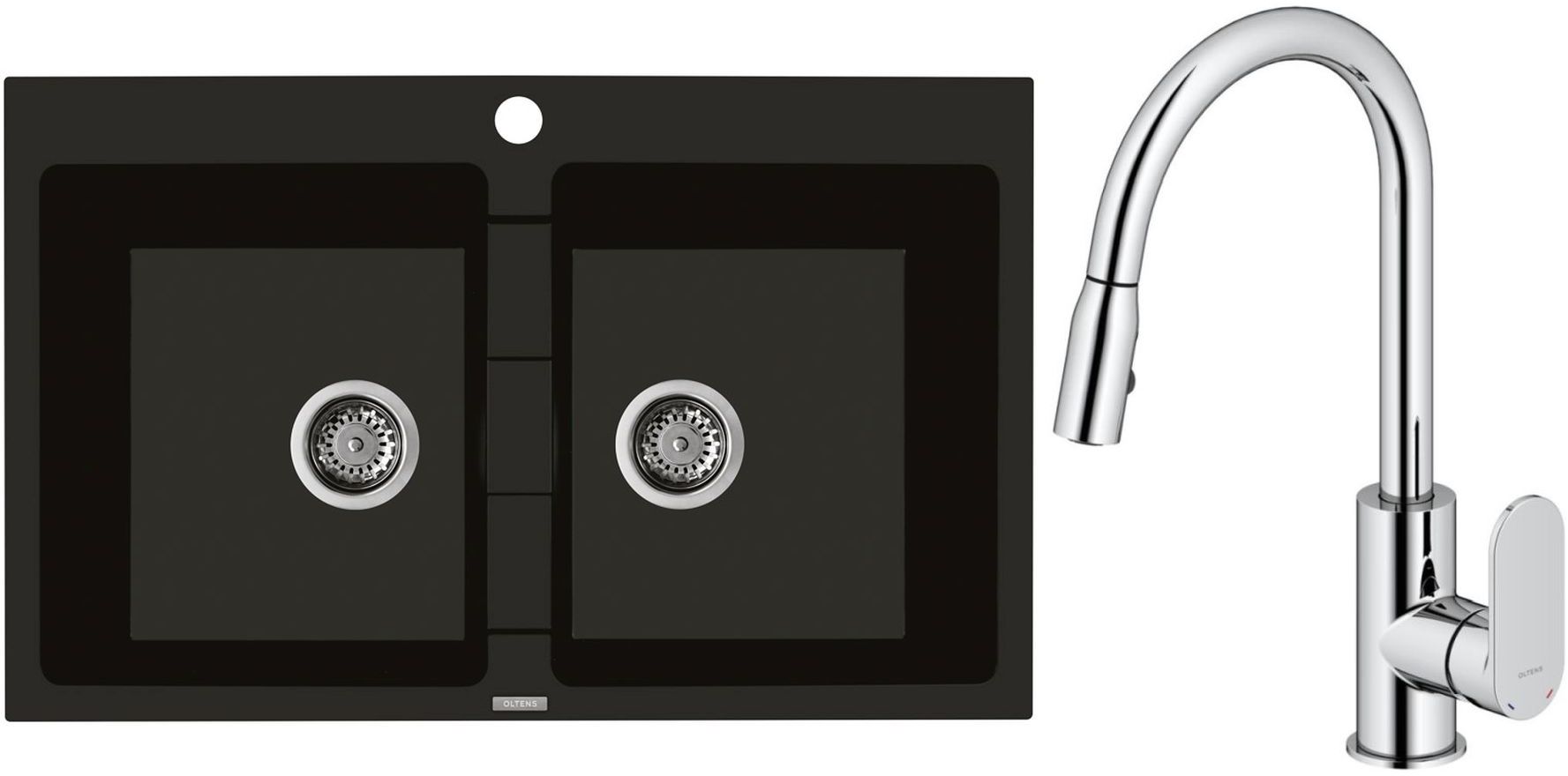 Conjunto fregadero de granito Oltens Gravan 72400300, grifo de cocina Oltens Lista 35202100