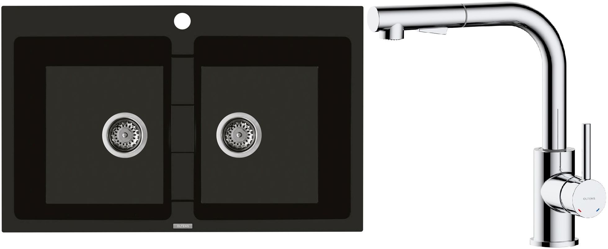 Conjunto fregadero de granito Oltens Gravan 72400300, grifo de cocina Oltens Myvat 35205100