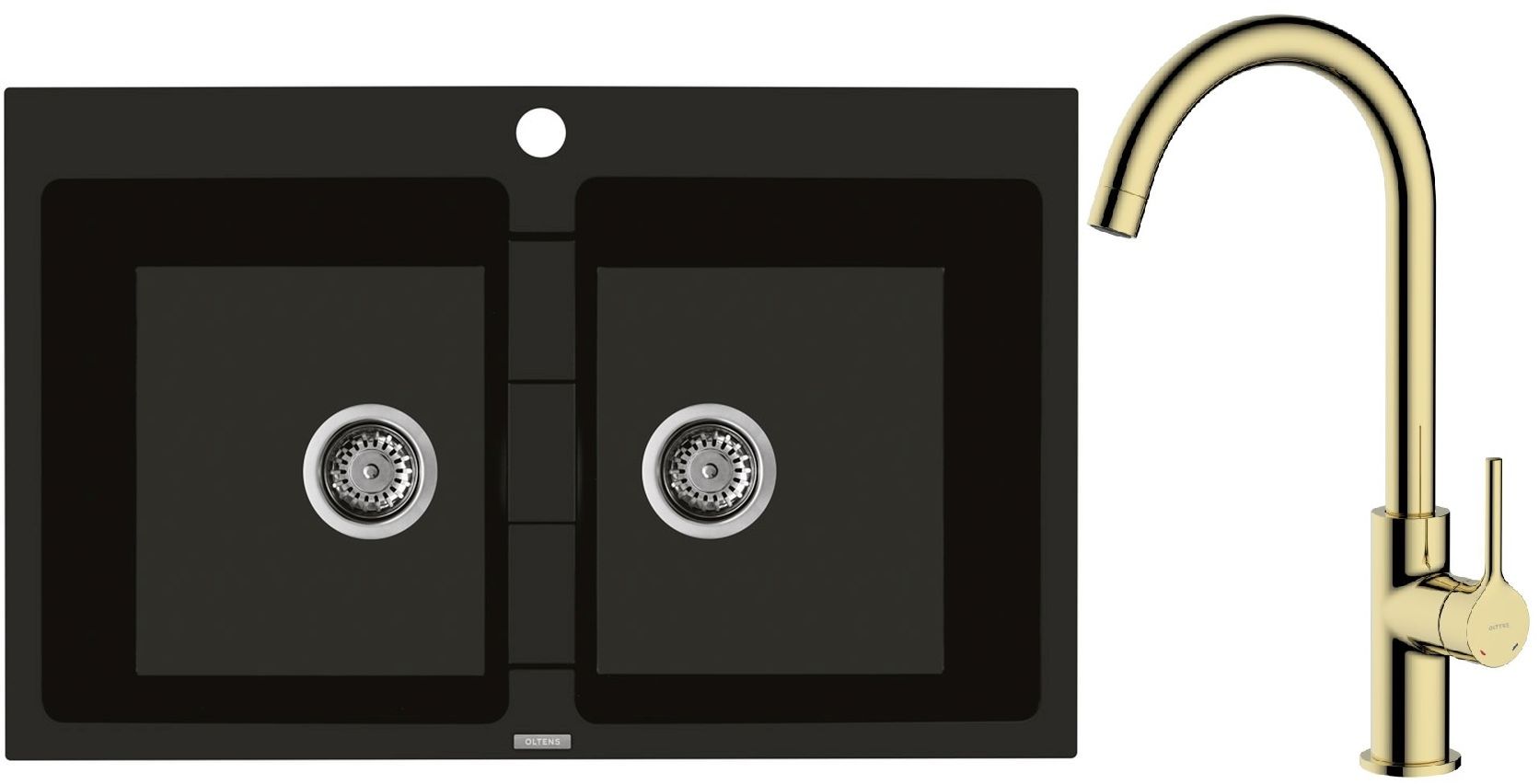 Conjunto fregadero de granito Oltens Gravan 72400300, grifo de cocina Oltens Skafta 35206800