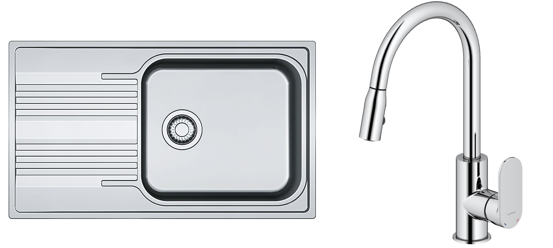 Conjunto fregadero de acero Franke Smart 101.0356.723, grifo de cocina Oltens Lista 35202100