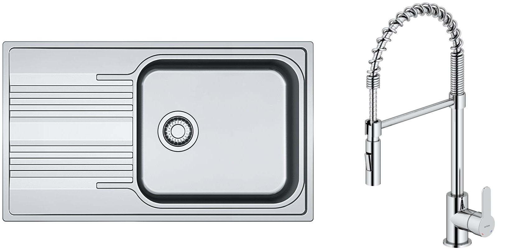 Conjunto grifo de cocina Oltens Duf 35203100, fregadero de acero Franke Smart 101.0356.723