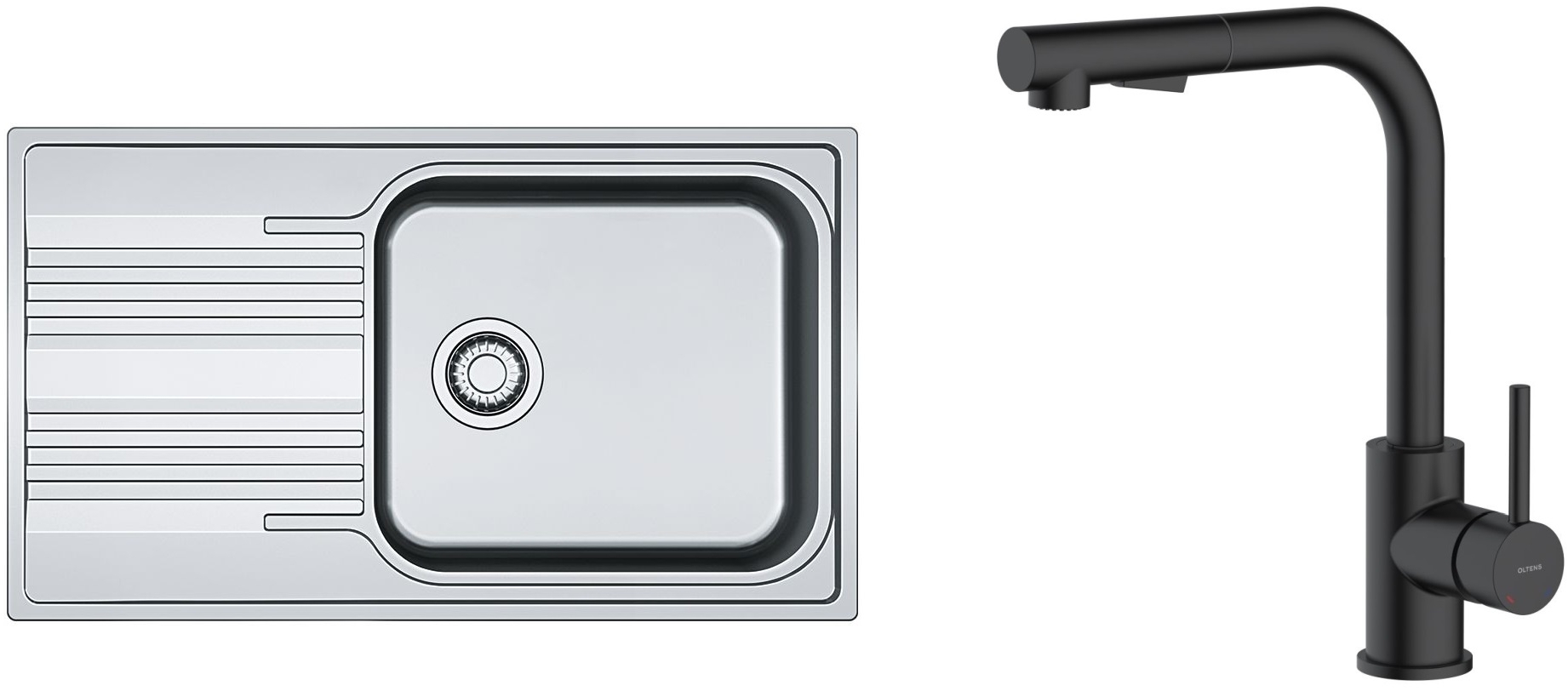 Conjunto grifo de cocina Oltens Myvat 35205300, fregadero de acero Franke Smart 101.0356.723