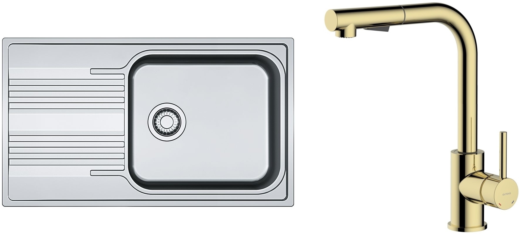 Conjunto grifo de cocina Oltens Myvat 35205800, fregadero de acero Franke Smart 101.0356.723