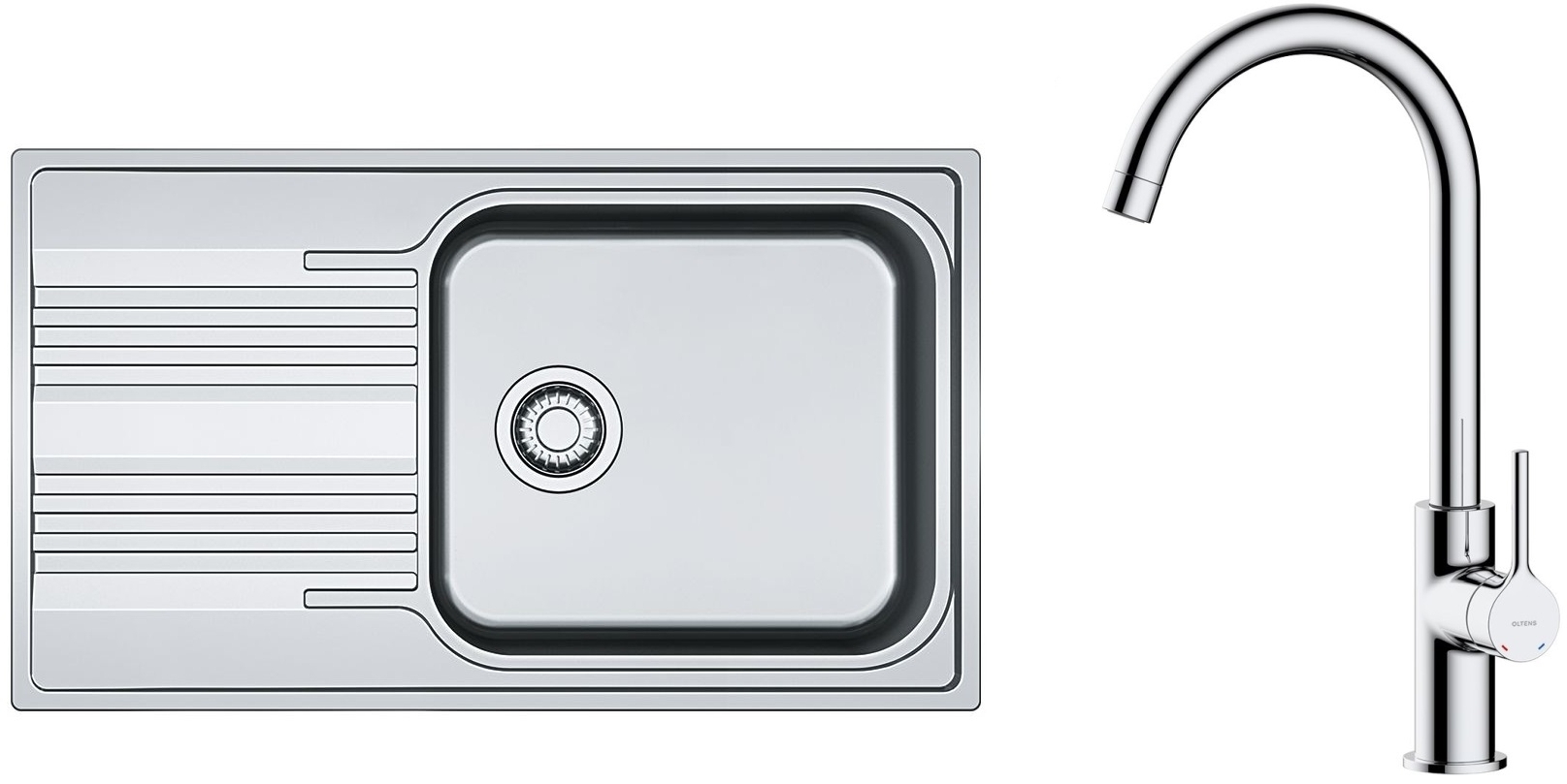 Conjunto fregadero de acero Franke Smart 101.0356.723, grifo de cocina Oltens Skafta 35206100