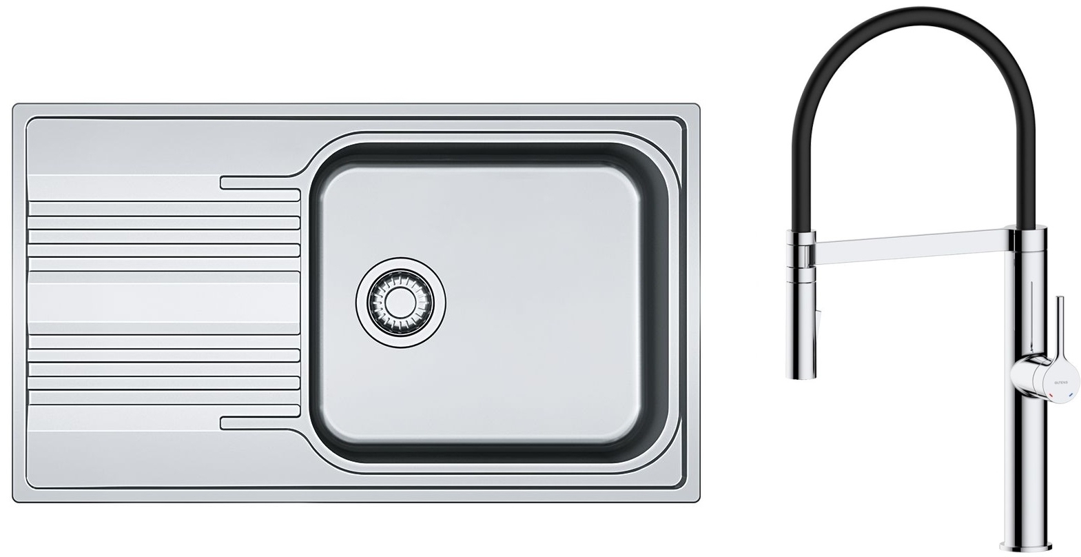Conjunto grifo de cocina Oltens Borga 35207100, fregadero de acero Franke Smart 101.0356.723
