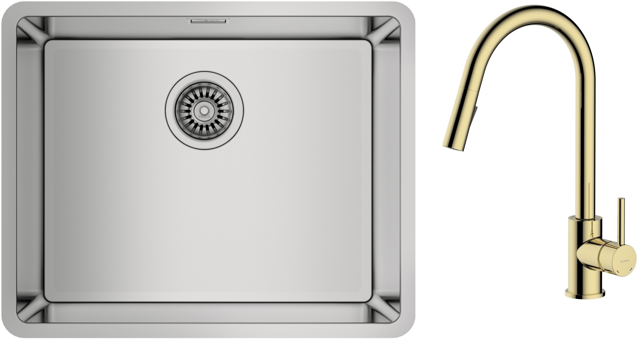 Conjunto fregadero de acero Teka Be Linea 115000005, grifo de cocina Oltens Litla 35204800