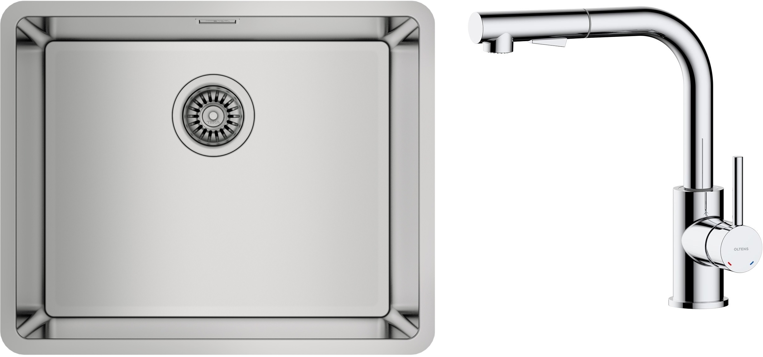 Conjunto fregadero de acero Teka Be Linea 115000005, grifo de cocina Oltens Myvat 35205100