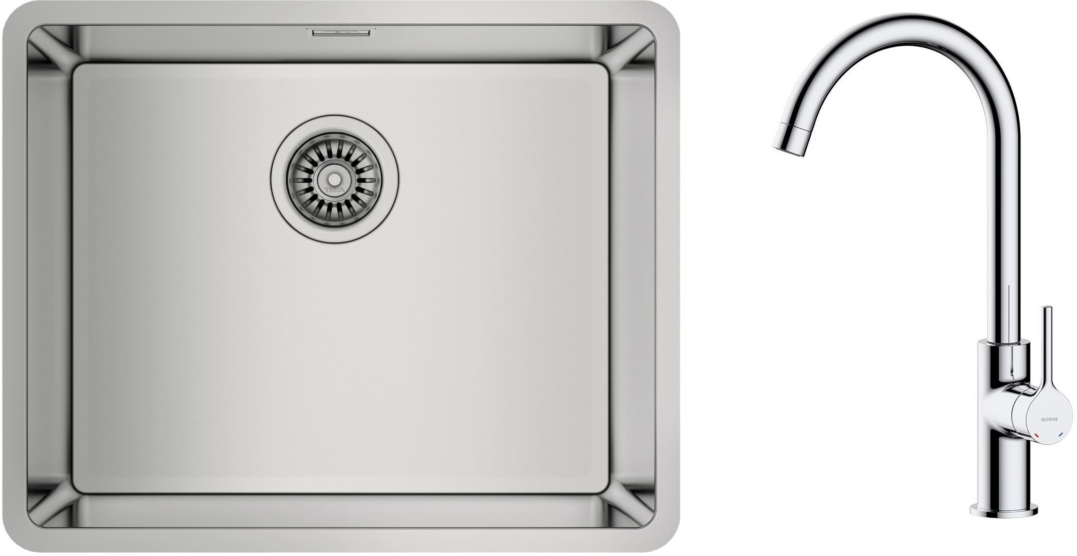 Conjunto fregadero de acero Teka Be Linea 115000005, grifo de cocina Oltens Skafta 35206100