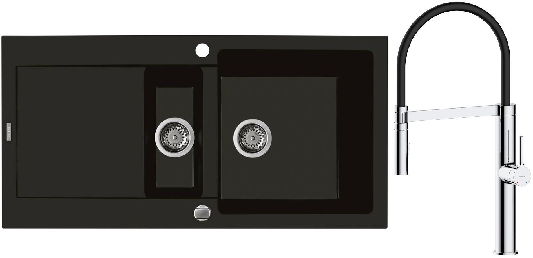 Conjunto fregadero de granito Oltens Gravan 72300300, grifo de cocina Oltens Borga 35207100