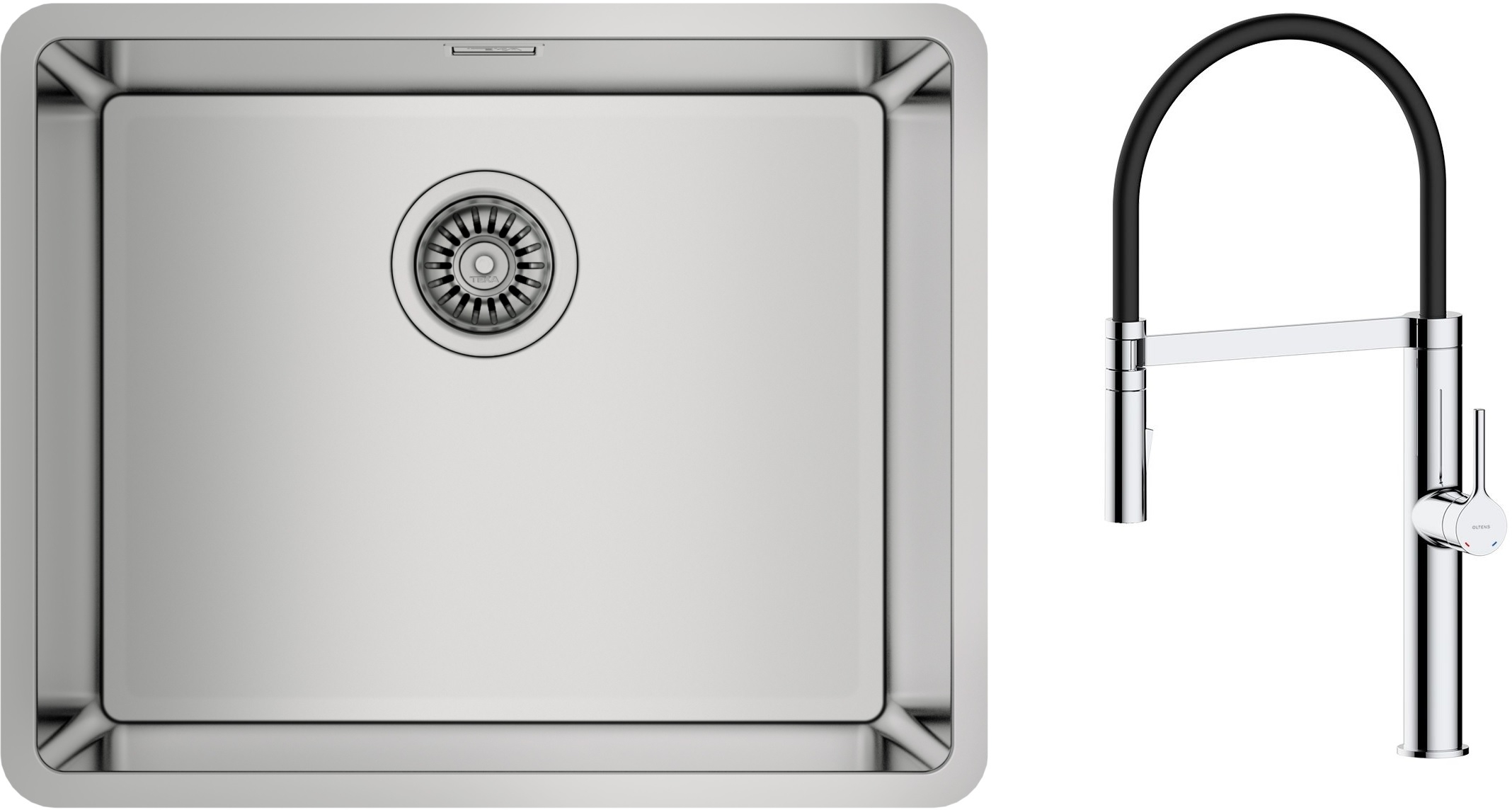 Conjunto fregadero de acero Teka Be Linea 115000005, grifo de cocina Oltens Borga 35207100