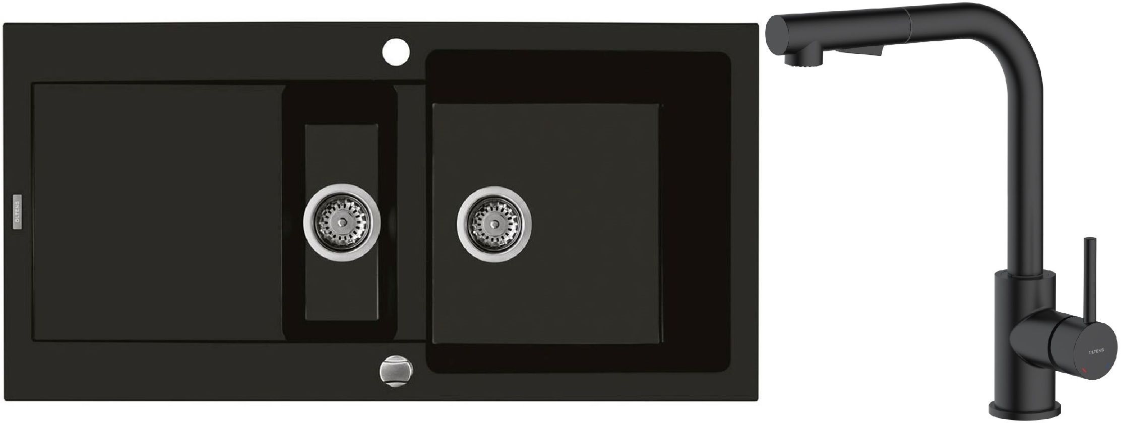 Conjunto fregadero de granito Oltens Gravan 72300300, grifo de cocina Oltens Myvat 35205300