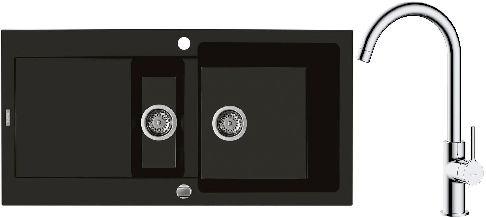 Conjunto fregadero de granito Oltens Gravan 72300300, grifo de cocina Oltens Skafta 35206100