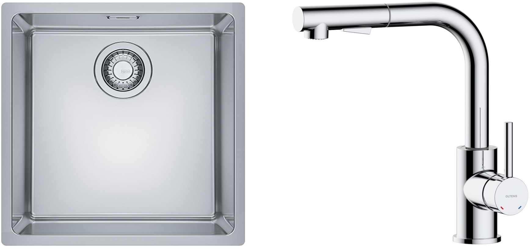 Conjunto fregadero de acero Franke Maris 122.0525.224, grifo de cocina Oltens Myvat 35205100
