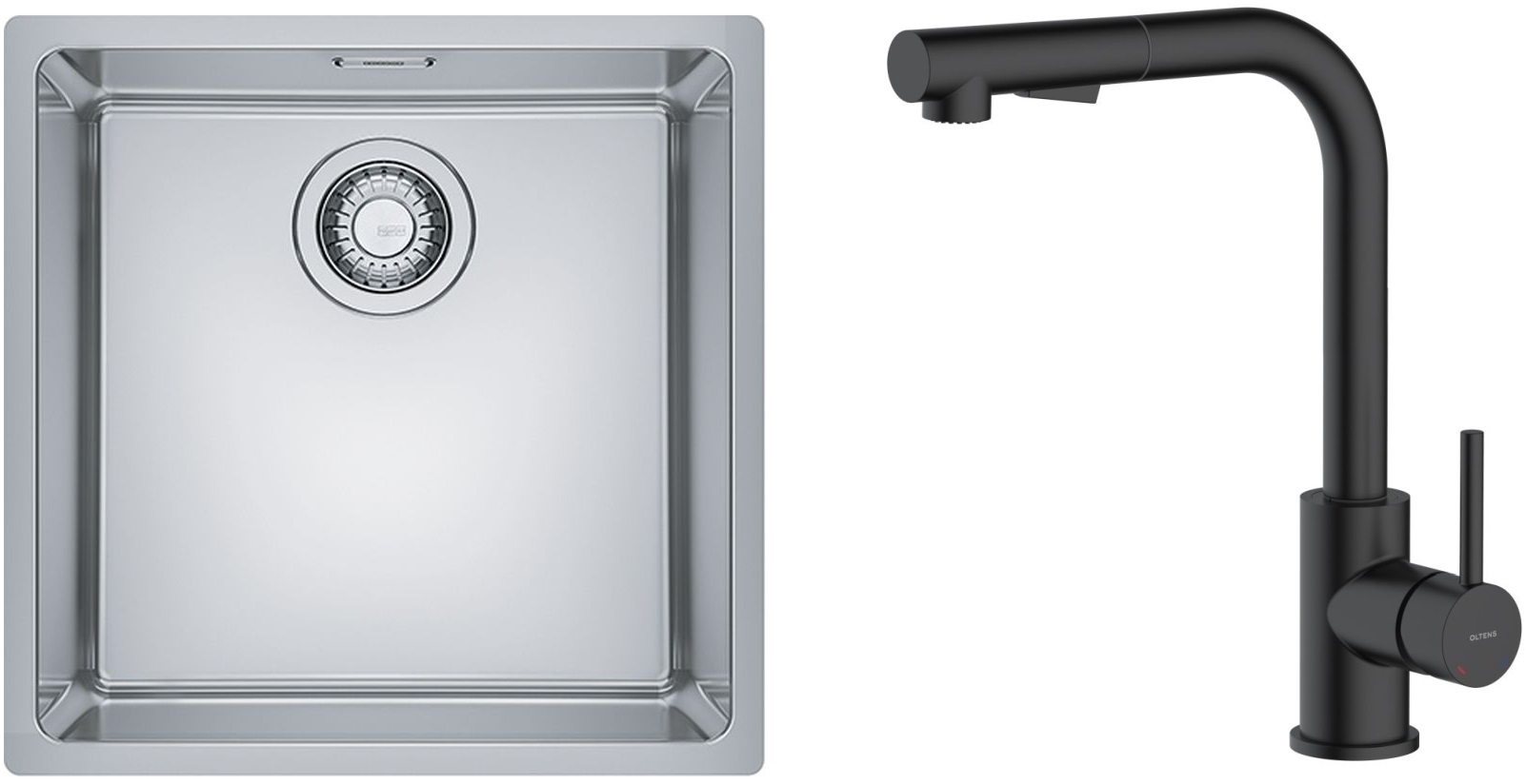 Conjunto fregadero de acero Franke Maris 122.0525.224, grifo de cocina Oltens Myvat 35205300