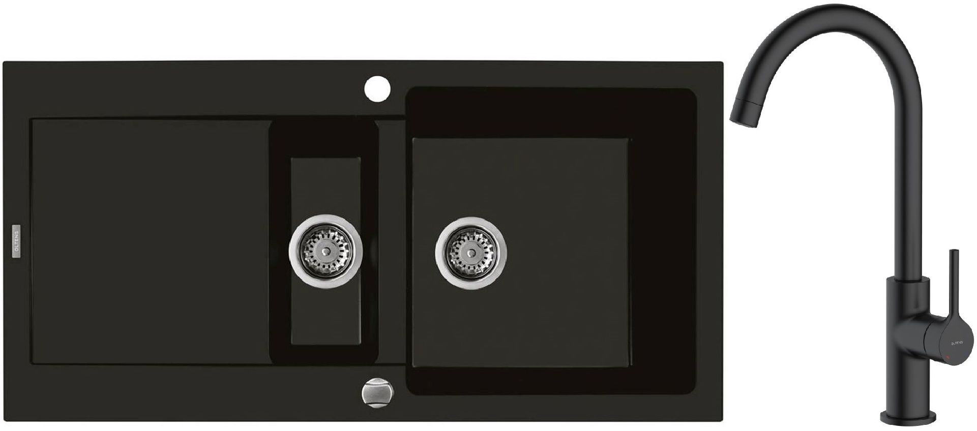 Conjunto fregadero de granito Oltens Gravan 72300300, grifo de cocina Oltens Skafta 35206300