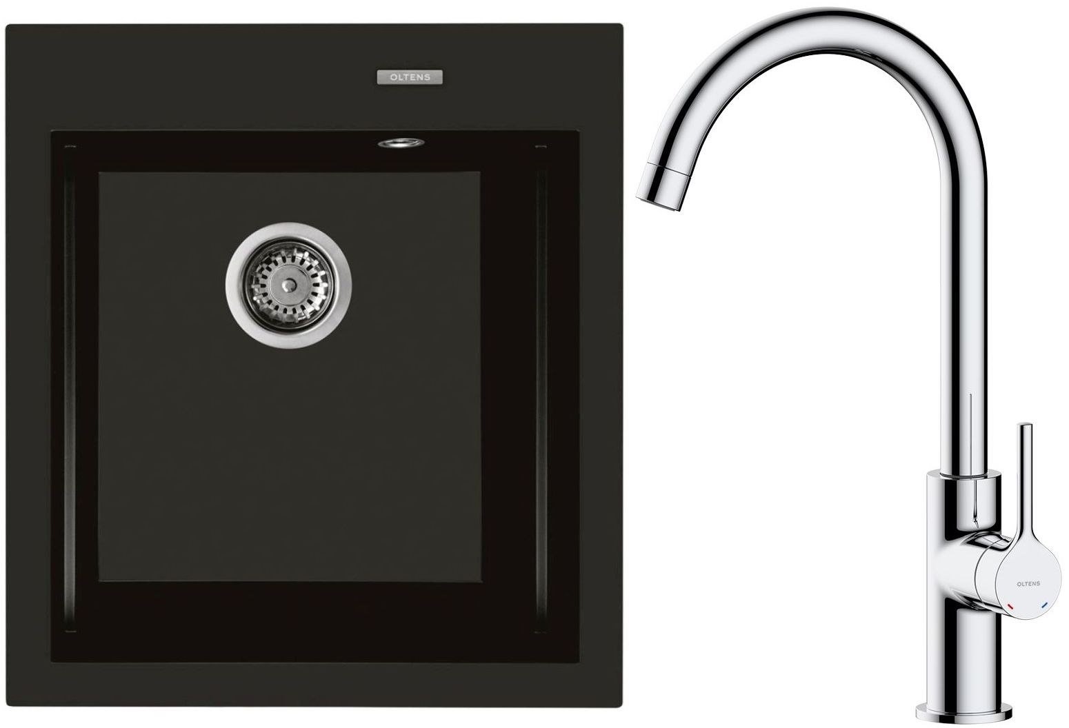 Conjunto fregadero de granito Oltens Gravan 72001300, grifo de cocina Oltens Skafta 35206100