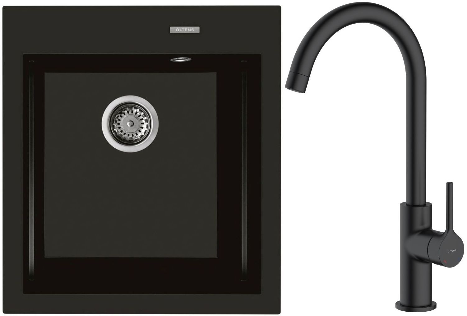 Conjunto fregadero de granito Oltens Gravan 72001300, grifo de cocina Oltens Skafta 35206300
