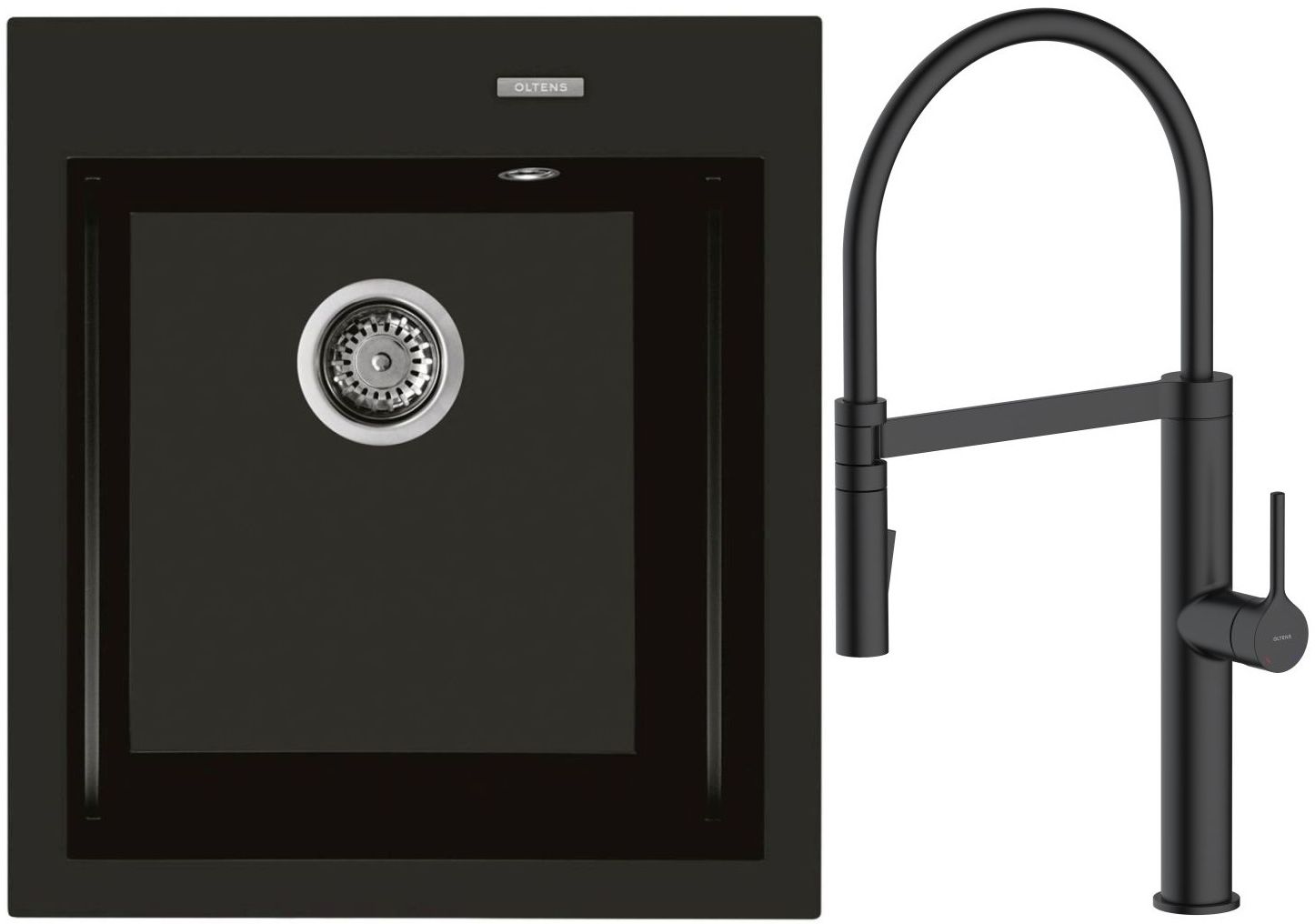 Conjunto grifo de cocina Oltens Borga 35207300, fregadero de granito Oltens Gravan 72001300