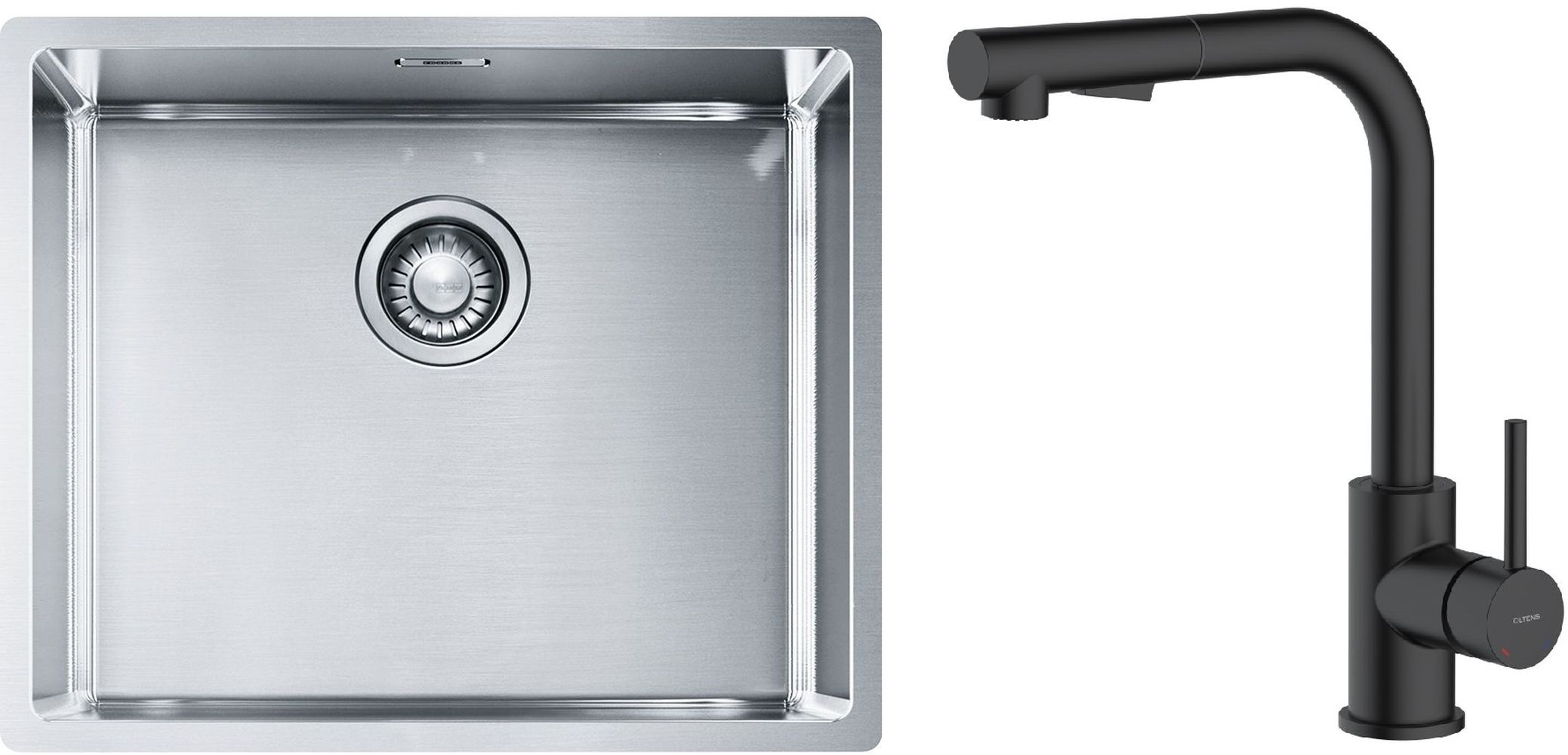 Conjunto fregadero de acero Franke Box 127.0453.656, grifo de cocina Oltens Myvat 35205300