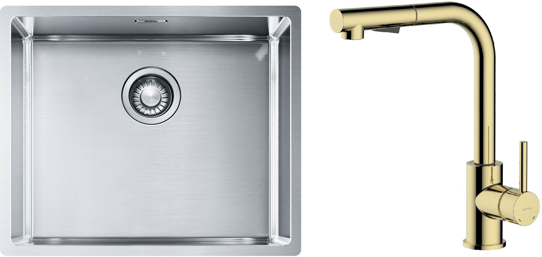 Conjunto fregadero de acero Franke Box 127.0453.656, grifo de cocina Oltens Myvat 35205800
