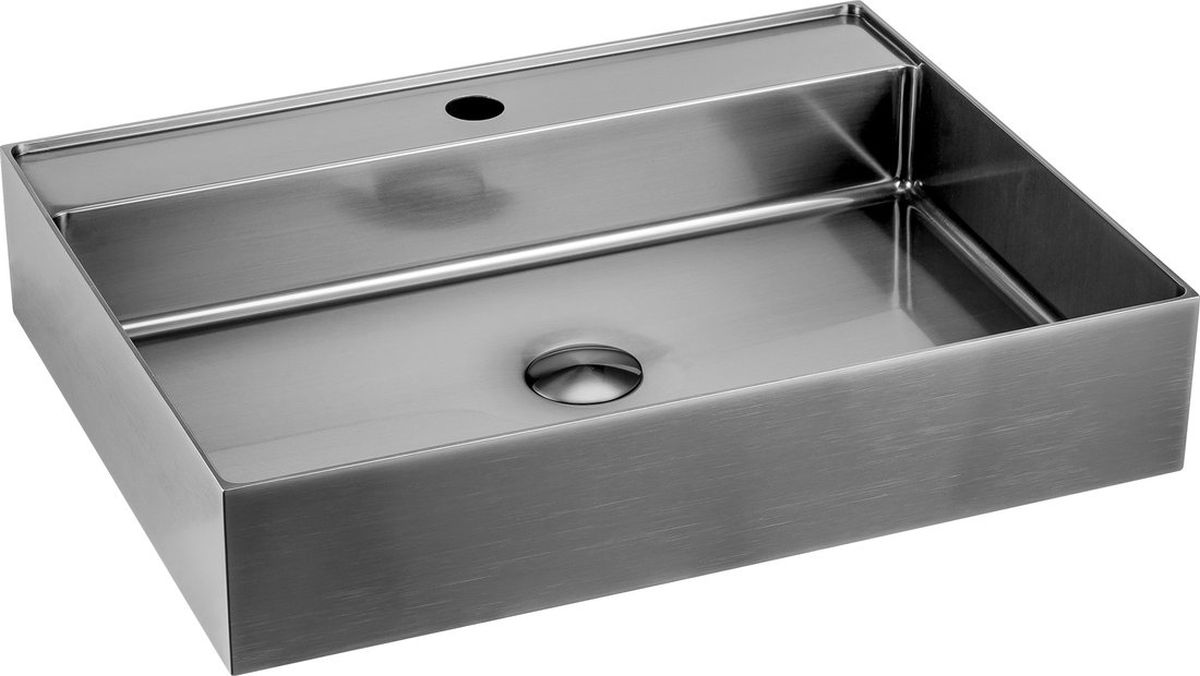 Sapho Aurum lavabo 55x42 cm rectangular sobre encimera acero AU402