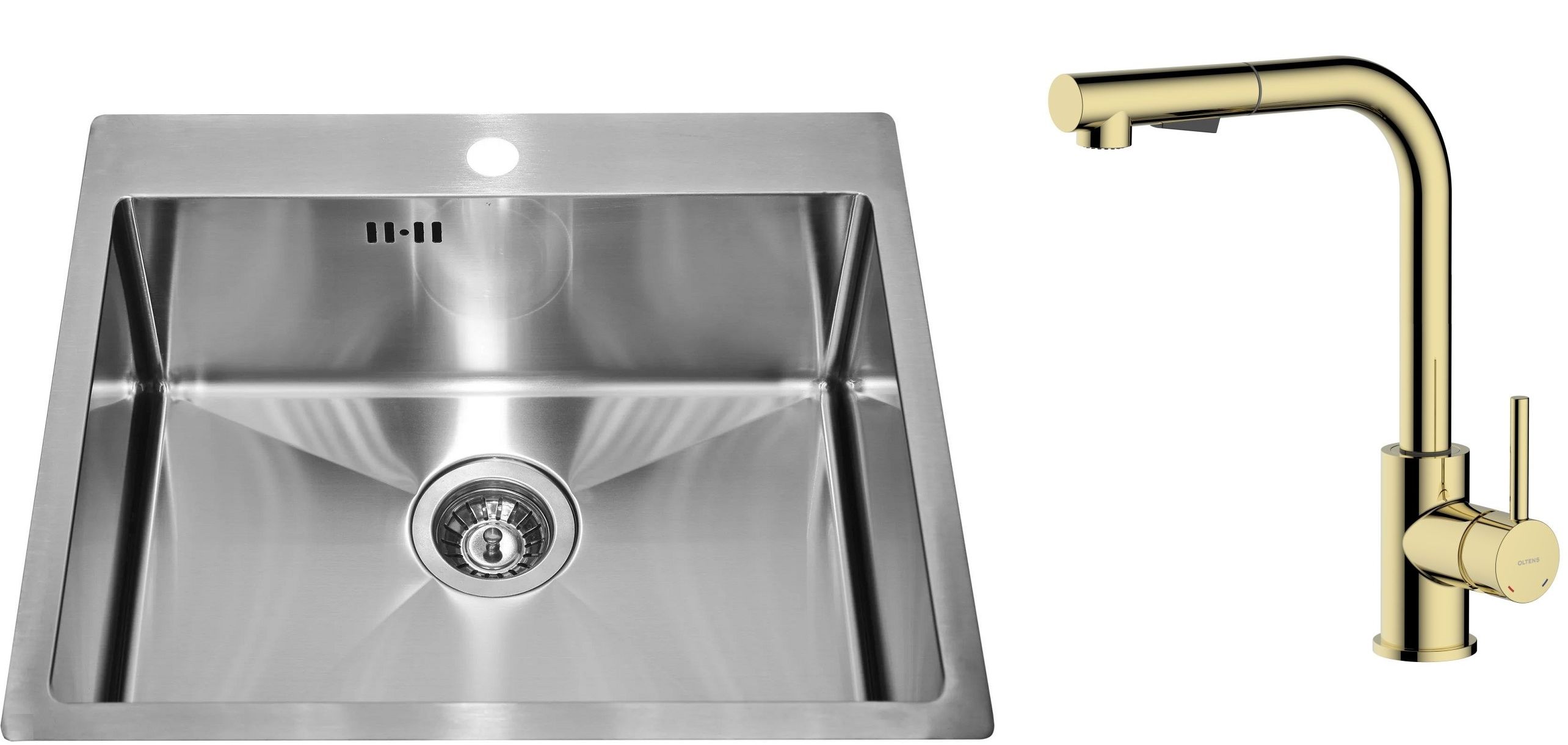 Conjunto grifo de cocina Oltens Myvat 35205800, fregadero de acero Alveus Concept 1124382