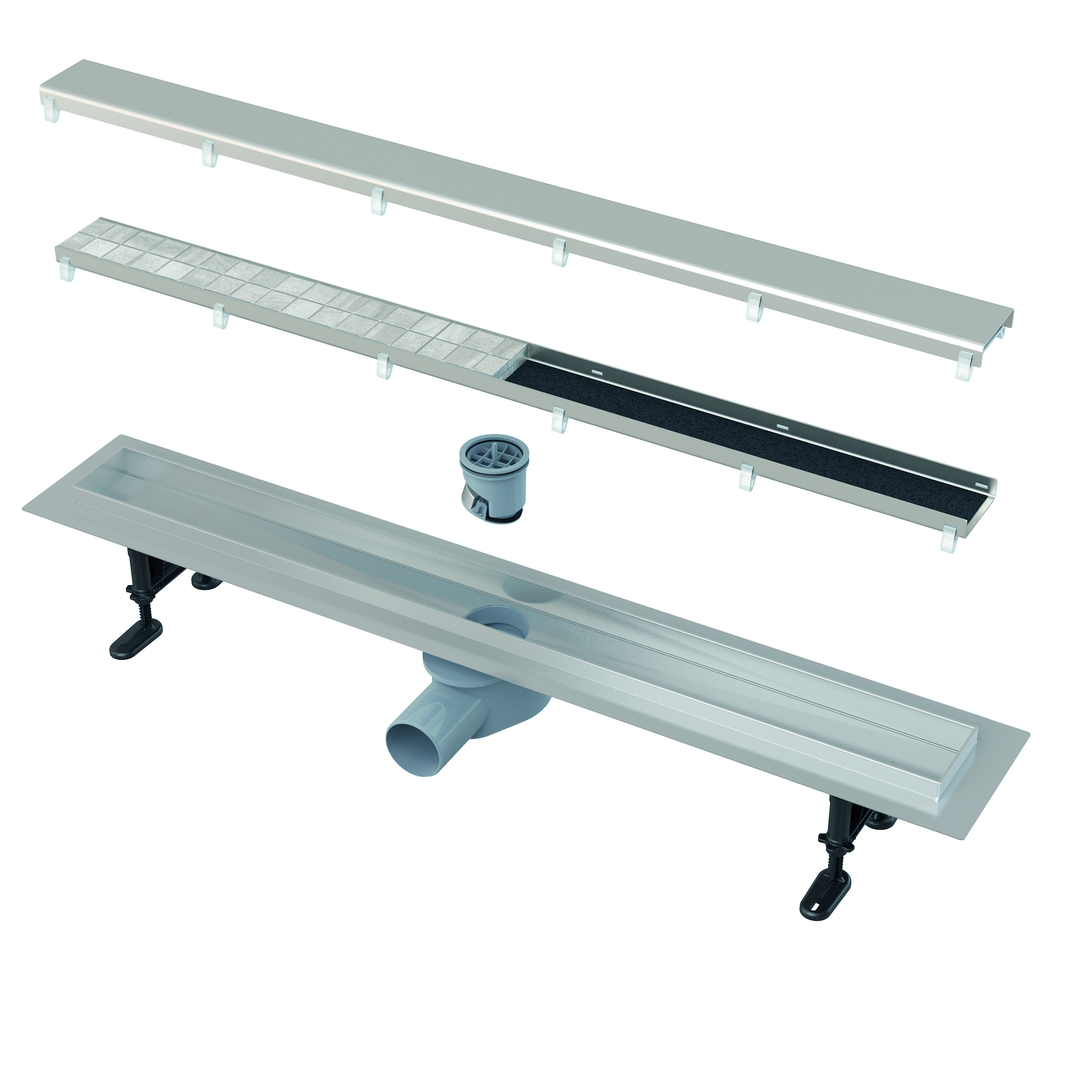 Alca Double Fit&Go desagüe lineal con rejilla 75 cm acero APZ13-DOUBLE9-750