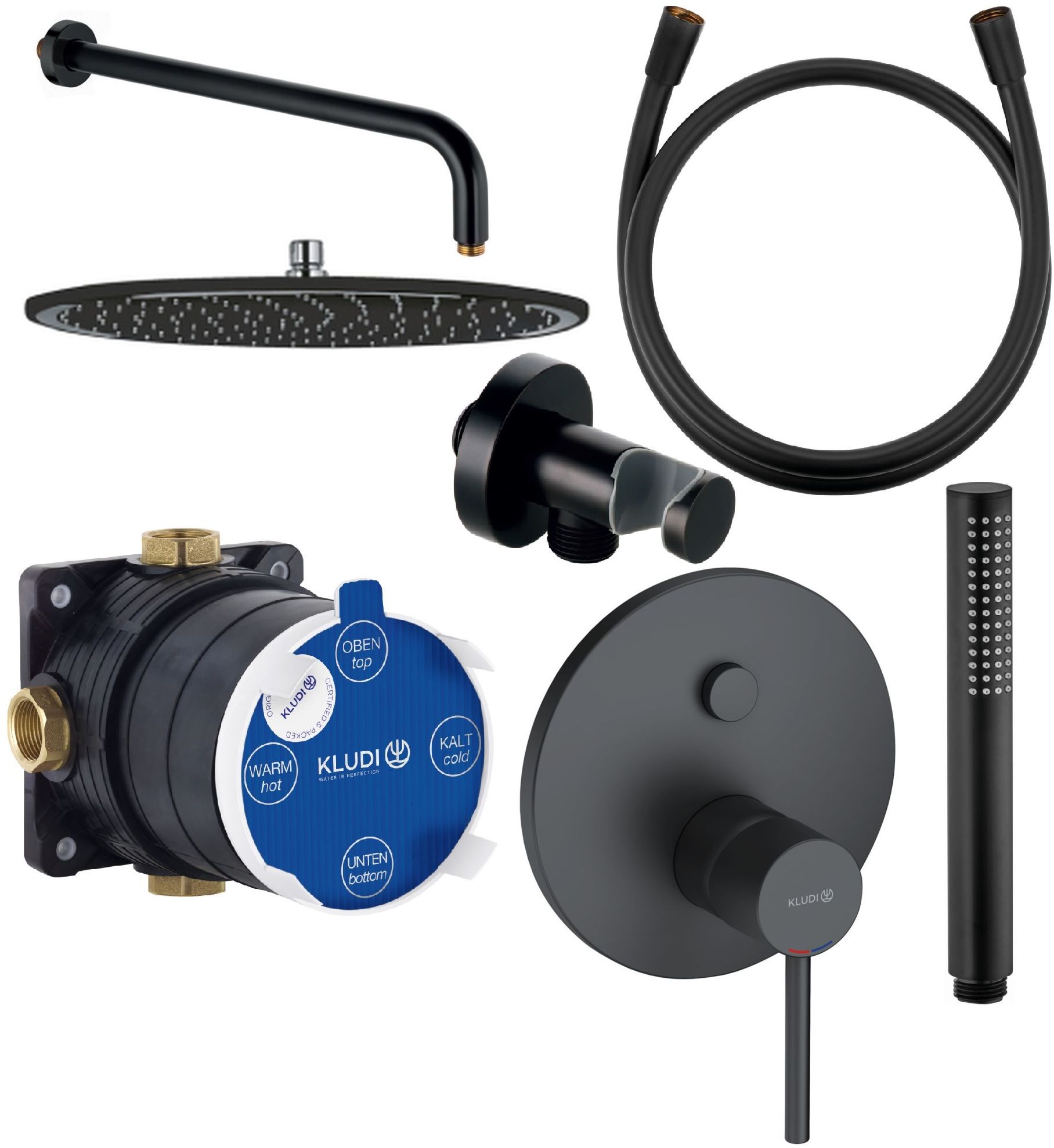 Conjunto grifo de bañera y ducha Kludi Bozz 386593976, ducha con efecto lluvia Kludi A-QA 6432587-00, 6651439-00, 88011, 3912039-00, 6107139-00, 6054739-00