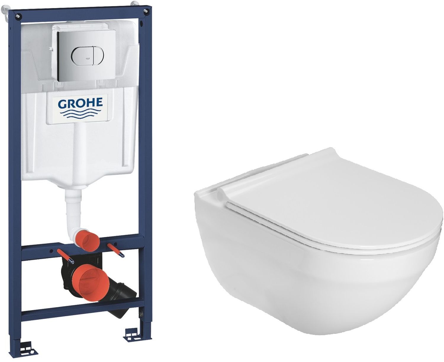 Conjunto marco empotrado con pulsador Grohe Solido 38981000, taza de inodoro Roca Hebe A34H138000
