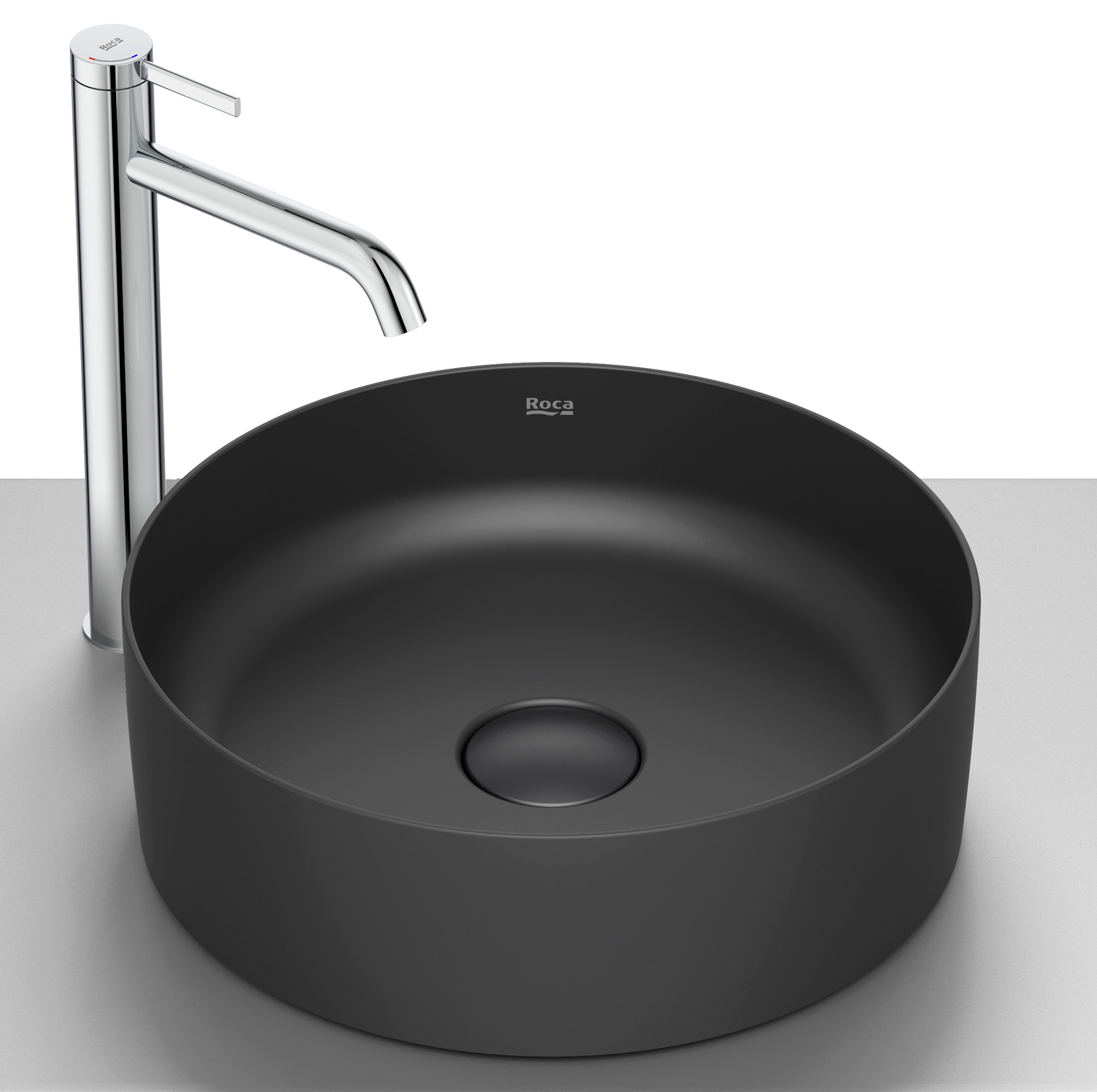 Roca Terra lavabo 39x39 cm circular sobre encimera negro A32787N080